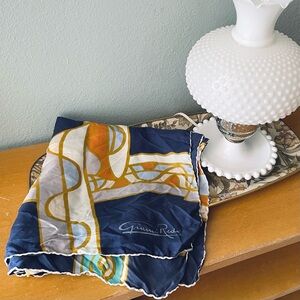 Gianni Reda | Vintage 80s Navy Silk Scarf Neckerchief Ribbon Pattern